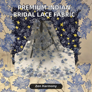 Высококачественная индийская Свадебная четырехлистная кружевная сетчатая ткань, лидер продаж, вышитая бисером, быстросохнущая швейная 100% из полиэстера - Product Image 2