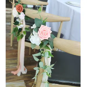 Композиция с цветочным орнаментом для свадебной церемонии, задний стул, украшение с цветочным орнаментом