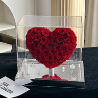 Boîte Cadeau en Acrylique en Forme de Cœur, Roses Éternelles, Design 3D, Cadeau de Luxe pour la Saint-Valentin, Anniversaire, pour Petite Amie ; Prêt à Exposer