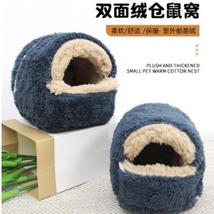 บ้านหนูแฮมสเตอร์สำหรับฤดูหนาว, รังนอนทำจากขนแกะ, รังหลบซ่อนแบบปิดกั้นป้องกันสัตว์กัด, รังหนูแฮมสเตอร์แบบหนาบุด้วยผ้าฝ้ายและขนปุย - Product Image 1