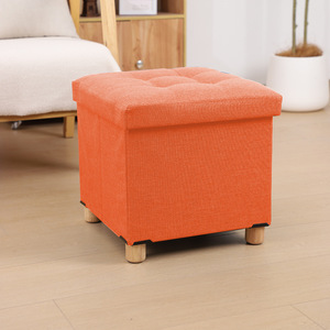 Pouf de <span class=keywords><strong>rangement</strong></span> en tissu gris pliable, repose-pieds et siège carré avec pieds en bois et couvercle pour vêtements - Product Image 4