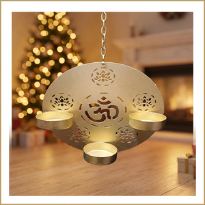 Portavelas Colgante Circular de Metal para 3 Velas de Té, Diseño Mixto, con Patrón Om Tallado, Decoración para el Hogar - Product Image 2