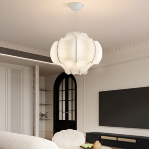 Hfshanks Wabi Sabi Silk Chandelier Led Warm <b>Light</b> Round <b>Single</b> Head For Living Room Bedroom Dining Room - Product Image 2