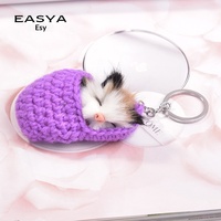 Porte-clés en peluche chat endormi, pochette tricotée, joli porte-clés, breloque de sac, doux, Kawaii, câlin, vente en gros, personnalisé, OEM, ODM