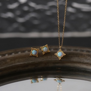 Minimalist Anti Tarnish Gold Necklace 18K Real Stainless Steel <b>Opal</b> Necklace Set for Women Men Girls - Product Image 1