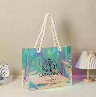 Sac en PVC transparent personnalisé avec logo laser MU, sac cadeau en PVC, sac cosmétique portable, emballage en plastique, sac de shopping en PVC laser