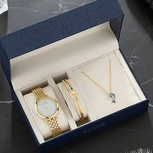 3pcs Set Fashion Women Watch Jewelry Set Dolphin Necklace Watch and Bracelet Set for Women Party Gift with Box Schmuckuhr