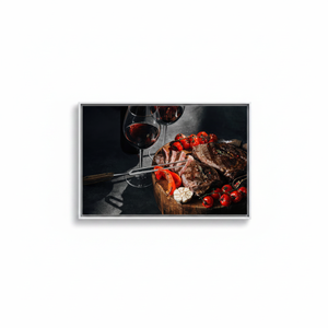 Wine and Meat Canvas Print: Modern Kitchen Food Wall Art,<b>WHITE</b> FRAMED CANVAS - Product Image 2