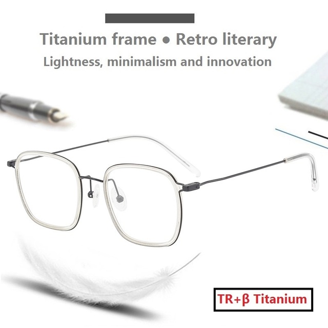 Luxury Classic Unisex Optical Frames Eyeglasses Pure Titanium Lightweight Solid Pattern Full-Rim Rectangle Eyewear Diamond Face