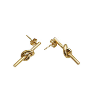 Knot <b>Stud</b> Earrings Gold <b>Titanium</b> Steel Geometric Design Everyday Wear - Product Image 5