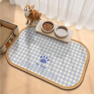 Checkered Pet Food <b>Mat</b> Oval PVC Waterproof For <b>Cats</b> And Dogs - Product Image 3