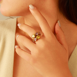 Bague en zircon coloré en forme de larme, plaquée or 18 carats, bijoux de mode pour femmes, cadeau - Product Image 2