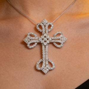 CUSTOM SILVER 10K/14K/18K GOLD PLATED LAB GROWN CVD DIAMOND CLASSIC ENGAGEMENT GIFT SWEATER <b>CHAIN</b> NECKLACE <b>CROSS</b> PENDANT - Product Image 3