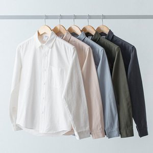Chemise de travail pour homme en coton 100% pour l'automne, style américain et britannique, couleur unie, manches longues, col à revers de haute qualité, style décontracté, lavage - Product Image 1