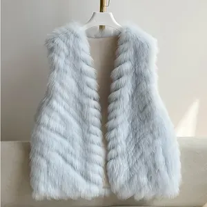 BINGKE Women's Clothing 2024 Luxury Knit Winter Women Real Fox Fur Vest