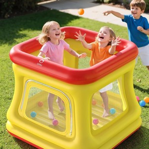 Piscina de Pelotas Inflable QPAU para Niños, Equipo de Juego Interior de PVC Suave con Ventanas de Malla y Pelotas, para 5-10 Usuarios - Product Image 4