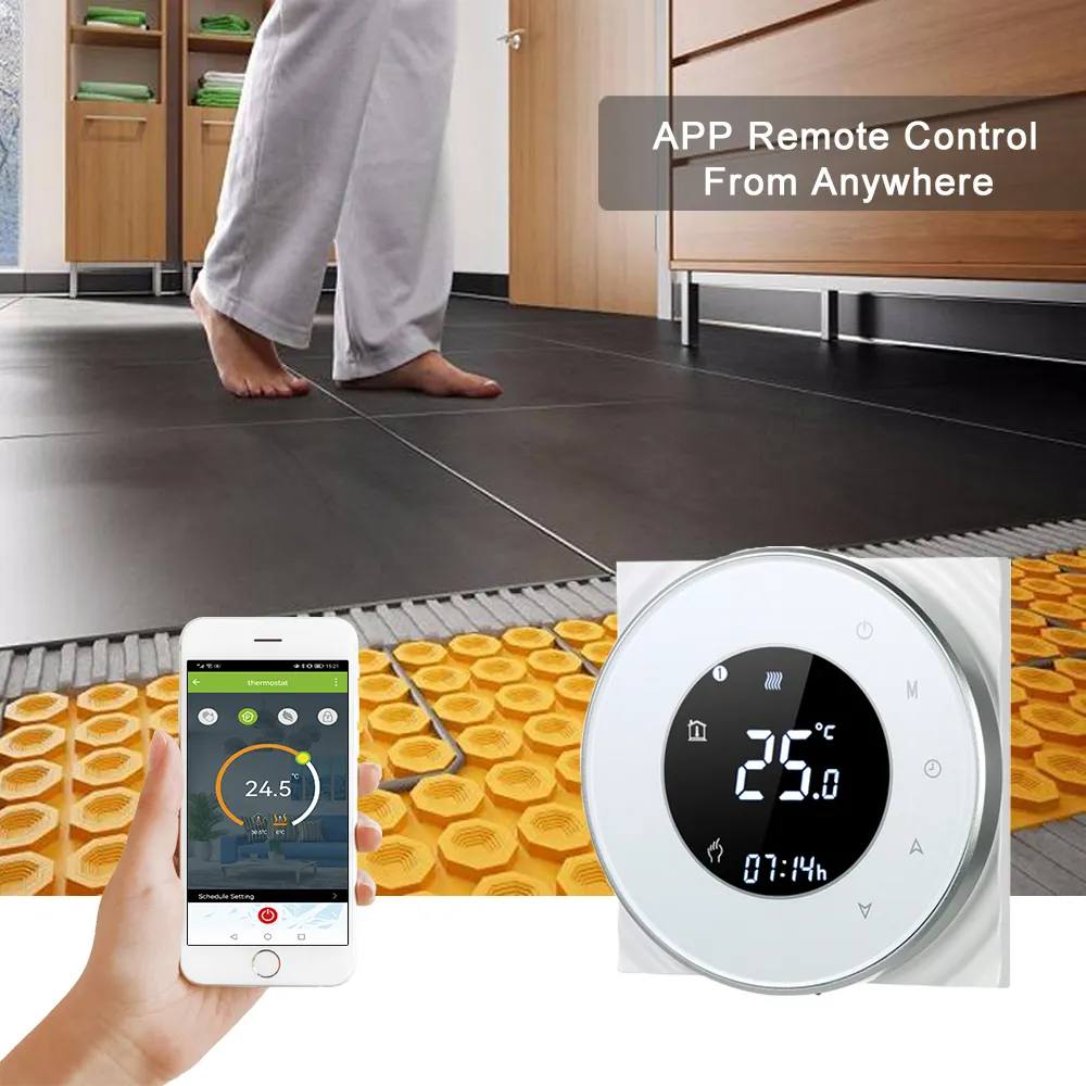 Yuvarlak programlanabilir Google ev Alexa elektrikli ısıtma dijital akıllı Wifi odası termostat