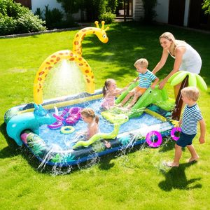 Parc aquatique pour enfants Jungle Animal Play Center avec toboggan et pulvérisateur, piscine pour enfants, jouet aquatique d'été pour jardin extérieur, 1025 x 75 pouces - Product Image 6