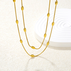 European And American Niche Light Luxury Oval <b>Bead</b> Double Layer Snake Chain Necklace With Geometric Stacking Bracelet Jewelry - Product Image 4