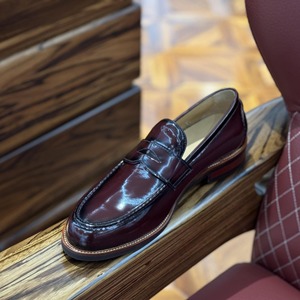 Mocassins pour hommes en cuir véritable verni en cuir bout rond sans lacet style britannique chaussures d'affaires décontractées formelles - Product Image 4