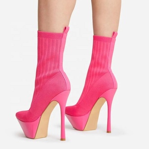 Sexy Women's Knitted Ankle <b>Boots</b> Thin High Heel Pointed Toe Platform Shoes Elastic Short Booties Stretch Upper on - Product Image 5