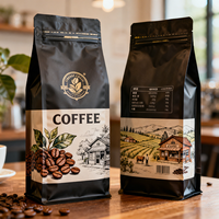 Sacs d'emballage pour grains de café imprimés sur mesure 250g, sachets à fond plat pour snacks, sachets de bonbons thermoscellables avec fermeture éclair