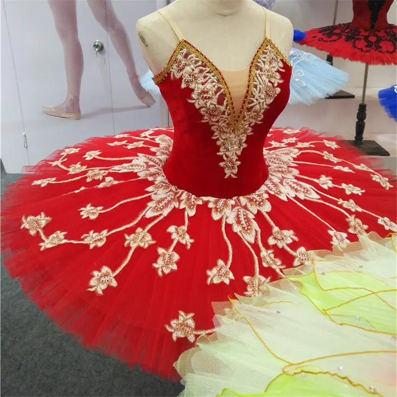 Professional High Quality Ballet Dance Performance Women Adult Red Tutu Dancewear