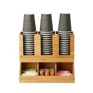 ที่จัดเก็บชากาแฟไม้ไผ่6ช่องช่องช่องช่องแบ่งกาแฟที่ใส่เครื่องปรุงและถ้วย
