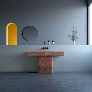 Lavabo a colonna in marmo travertino naturale, stile nordico moderno minimalista di lusso, da appoggio per bagno - Product Image 6