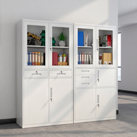Armoire de classement en acier gris clair à 2 ou 3 tiroirs, avec porte métallique verrouillable et porte vitrée, pour le rangement de bureau