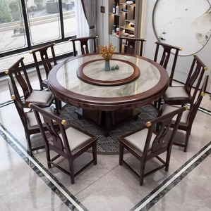 โต๊ะรับประทานอาหารทรงกลมหินแกรนิตสไตล์จีนแบบใหม่พร้อมเก้าอี้ โต๊ะรับประทานอาหารไม้เนื้อแข็งแบบหมุนได้สำหรับใช้ในบ้าน โรงแรมพร้อมโต๊ะหมุน - Product Image 3