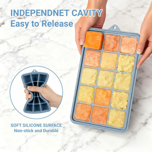 Bac à glaçons réutilisable en silicone de qualité alimentaire, 15 cavités, grands cubes avec couvercle, compatible congélateur, pour la maison, fabrication de cubes de soupe, transfrontalier - Product Image 4