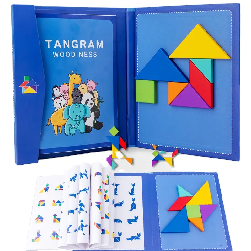 Montessori mainan Kayu tangram puzzle kayu produsen 3d diy puzzle kayu