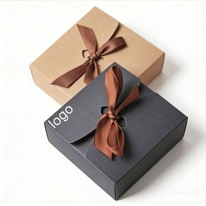 Boîte cadeau en papier noir personnalisable avec ruban brun, pliable, idéale pour l'emballage de mode et de cadeaux, directement de l'usine - Product Image 1