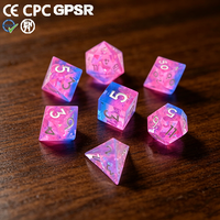 Ensemble de dés polyédriques en résine dégradé rose-bleu irisé, transparents, polis à la main, pour jeux de rôle
