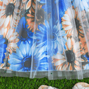 ชุดเดรสพิมพ์ลายดอกไม้หรูหราสำหรับเด็กผู้หญิง 4-8 ปี แขนสั้นระบายน่ารัก โบว์สวยงาม เสื้อผ้าสำหรับงานปาร์ตี้เด็ก - Product Image 6