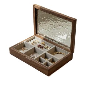 Solid wood and glass dustproof flip-top gold jewelry <b>storage</b> box for necklaces, bracelets, and <b>rings</b>; wooden jewelry <b>storage</b> - Product Image 4