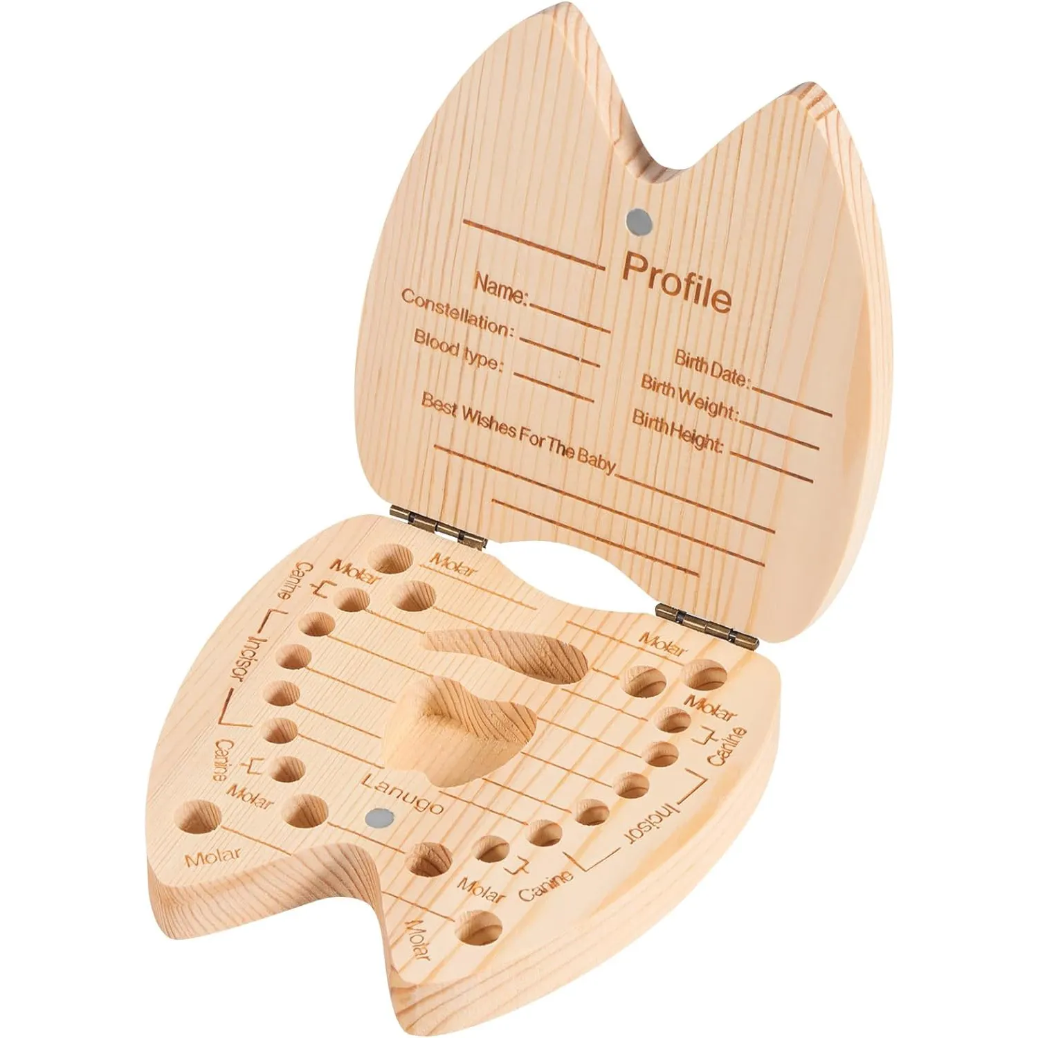 Wooden Tooth Fairy Box for Girls Baby Tooth Box Umbilical Cord souvenir box can store 20 lost baby tooth hair and record