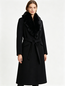 Manteau en Laine Double Face Long et Doux pour Femme, Nouvelle Collection Hiver 2026, Luxe et Élégance, avec Col en Cuir de Renard et Ceinture - Product Image 4