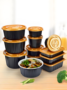 Tigela Plástica Preta Retangular Descartável Grossa para Alimentos, Aquecível no Micro-ondas, para Embalagem de Almoço e Embalagens de Comida para Viagem - Product Image 2