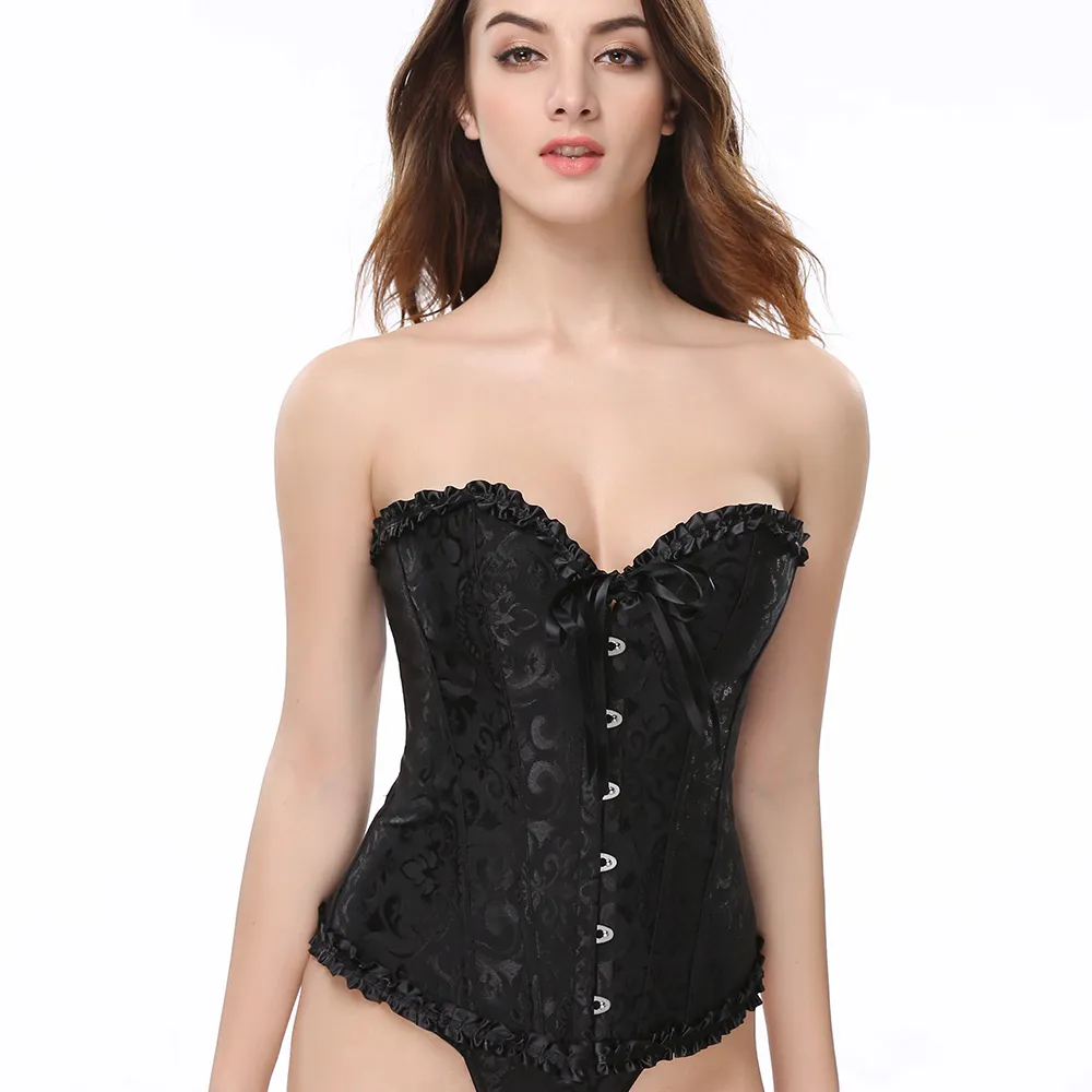 Korse üstleri bel eğitmen kadın kızlar için dantel Up Bustiers vücut şekillendirici Overbust Lingerie çiçek saten korse