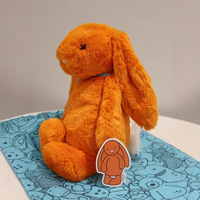 Boneka Kelinci Jellcatt UK Warna Oranye Cerah, Boneka Kelinci Telinga Lembut dan Melengkung dengan Pita Biru Muda