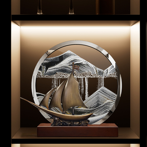 Décoration en cristal sablé en forme de voilier 'Navigation en douceur', style sablier, finition bronze, pour salon, bureau, cadeau - Product Image 5