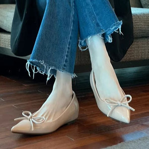 Chaussures plates à talon dissimulé et bout pointu avec nœud papillon, couleur unie, style nude, pour femme, nouvelle collection printemps/automne 2025, modèle Wanwan délicat à bouche peu profonde - Product Image 3