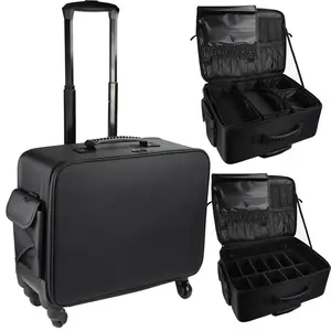 Tas Makeup besar, tas penyimpanan penata profesional perjalanan, kit peralatan makeup koper dengan roda