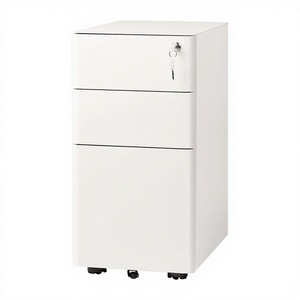<b>Desk</b> Slim White Locking <b>Small</b> Luxury Modern Home Storage Furniture 3 <b>Drawer</b> -Mobile Steel Office Metal File Warehouse Bedroom - Product Image 3