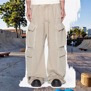 Vente directe d'usine hommes Baggy Cargo pantalons de survêtement couleur foncée froissé respirant hommes Cargo <span class=keywords><strong>pantalon</strong></span> avec poche décoration - Product Image 3