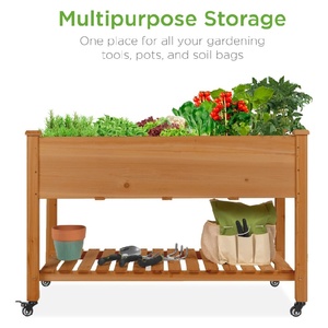 Jardinière mobile surélevée en <span class=keywords><strong>bois</strong></span> naturel avec roues verrouillables - Product Image 2