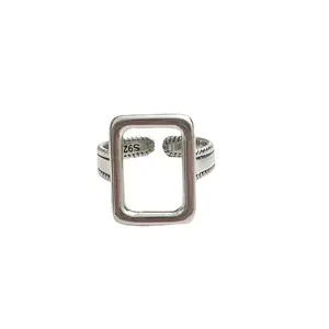 Kisvi 925 Sterling Silver Square Hollow Vintage Open Irregular Ring