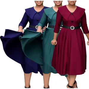 2024 primavera estate nuovi abiti da sera eleganti in tinta unita con cintura moda taglie forti abito donna africana